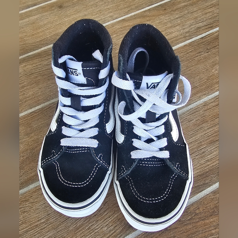 Youth Vans High-Top Black and White Sneakers with Suede Upper